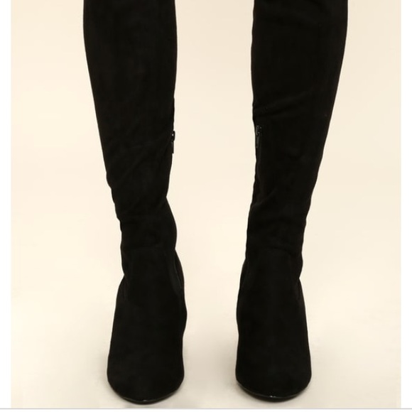Lulus Tahlia Black Suede Over The Knee Boots - Picture 2 of 6